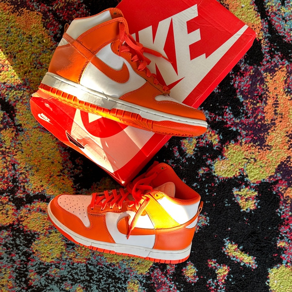 Nike Kids High-Top Orange and White Sneakers